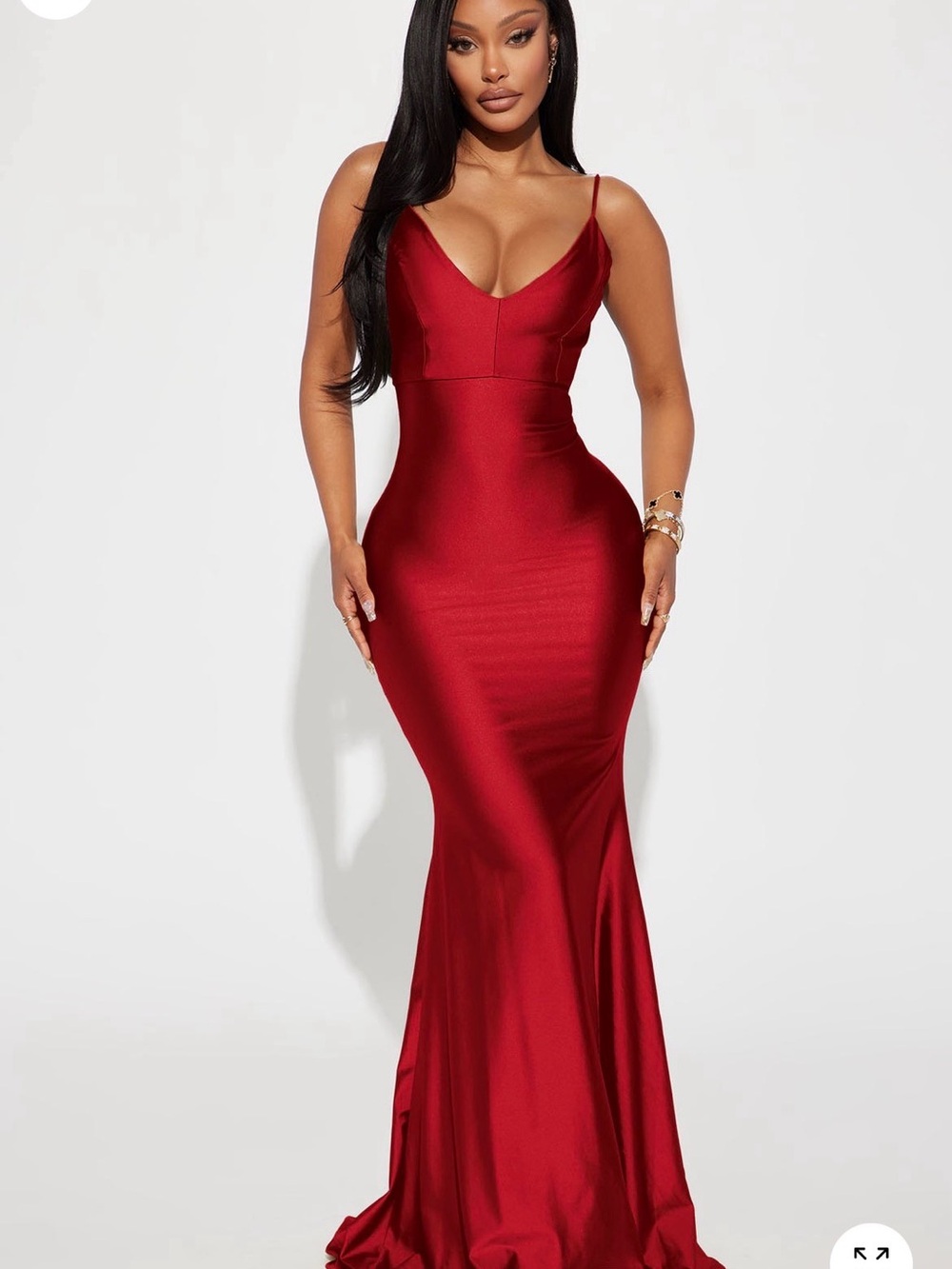 Fashion Nova Red Backless Satin Mermaid Gown